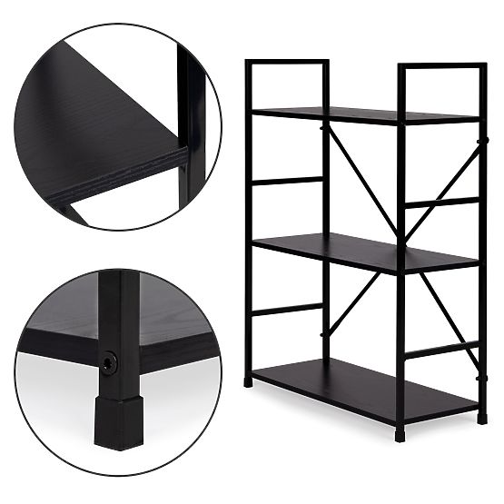 Wooden Shelf with Wide Metal Frame LOFT 3 Shelves Black