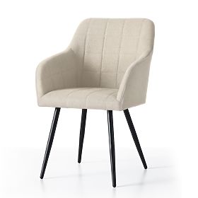 4x Upholstered Chair with Square Quilting Beige LUXANO Black Legs Lumos Fabric