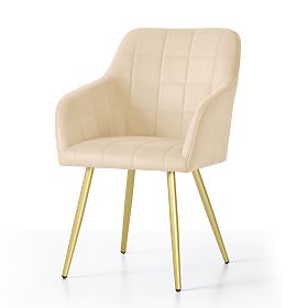4x Upholstered Chair with Square Quilting Beige LUXANO Gold Legs