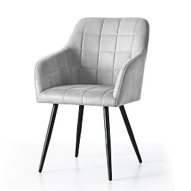 4x Upholstered Chair with Square Quilting Gray LUXANO Black Legs