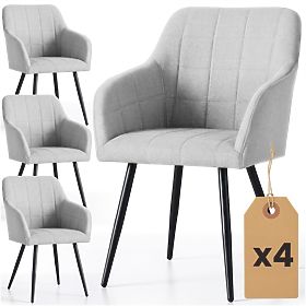 4x Upholstered Chair with Square Quilting Light Gray LUXANO Black Legs Fabric Lumos