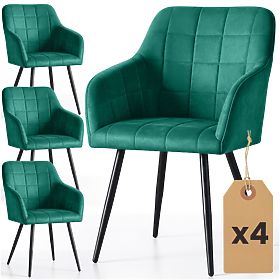4x Upholstered Chair with Square Stitching Bottle Green LUXANO Black Legs