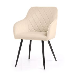 4x Velvet Upholstered Chair Quilted in Diamonds Beige VELTO Black Legs