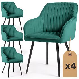 4x Velvet Upholstered Chair with Stitching Bottle Green FLORENCE Black Legs