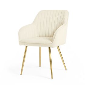 4x Velvet Upholstered Chair with Stitching Cream FLORENCE Gold Legs