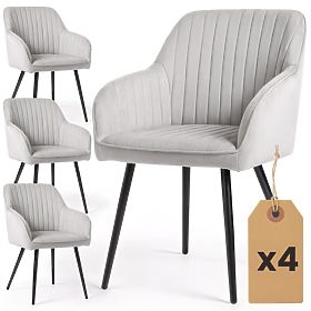 4x Velvet Upholstered Chair with Stitching Gray FLORENCE Black Legs
