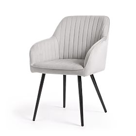 4x Velvet Upholstered Chair with Stitching Gray FLORENCE Black Legs