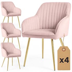 4x Velvet Upholstered Chair with Stitching Powder Pink FLORENCE Gold Legs