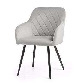 4x Velvet Upholstered Quilted Chair in Diamond Pattern Grey VELTO Black Legs