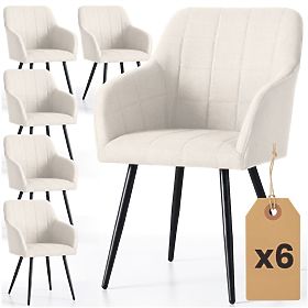 6x Upholstered Chair with Square Quilting Cream LUXANO Black Legs Lumos Fabric