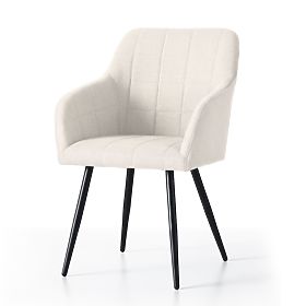 6x Upholstered Chair with Square Quilting Cream LUXANO Black Legs Lumos Fabric