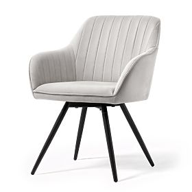 6x Velvet Swivel Chair with Stitching Gray TURNO Black Legs