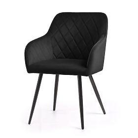 6x Velvet Upholstered Chair Quilted in Diamonds Black VELTO Black Legs