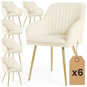 6x Velvet Upholstered Chair with Stitching Cream FLORENCE Gold Legs