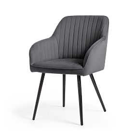 6x Velvet Upholstered Chair with Stitching Dark Graphite FLORENCE Black Legs