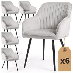 6x Velvet Upholstered Chair with Stitching Gray FLORENCE Black Legs