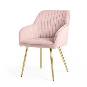 6x Velvet Upholstered Chair with Stitching Powder Pink FLORENCE Gold Legs
