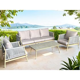 Aluminum Patio Furniture Set (Large Sofa, 2 Armchairs, and Table) BLANDO Light Gray, Aluminum
