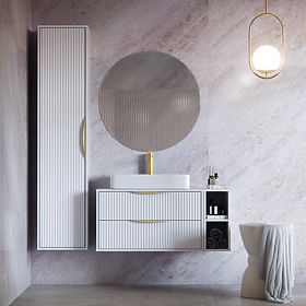 Avila 2.0 Cabinet for Countertop Sink, 80 cm, Grooved, Gold Handles, White