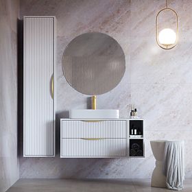 Avila 2.0 Cabinet for Countertop Sink, 80 cm, Grooved, Gold Handles, White