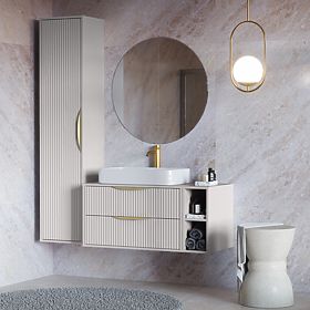 Avila 2.0 Under-Sink Cabinet, 80 cm, Grooved, Gold Handles, Cashmere