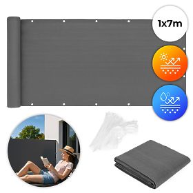 Balcony Screen with Fittings 100x700 cm Shading Net + Installation Elements Grey MultiGarden, MultiGarden