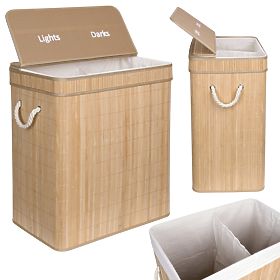 Bamboo Laundry Basket Soren 2 Compartments Natural