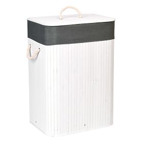 Bamboo Laundry Basket with Lid 80L White-Grey