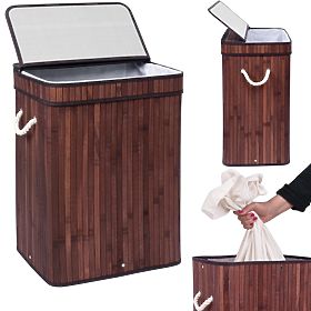 Bamboo Laundry Basket with Lid SOREN 80L Wenge