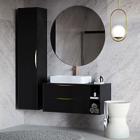 Bathroom Cabinet Column Avila, Grooved, Gold Handle, Black