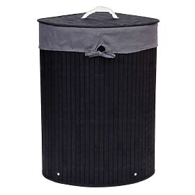 Black Bamboo Corner Laundry Basket with Lid