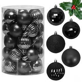 BLACK CHRISTMAS BALLS 34 PCS SYSD1688-033, Tutumi