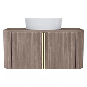 Cabinet for Basin on Countertop Bassa 80 cm, Lincoln Walnut, Gold Handles, Rounded