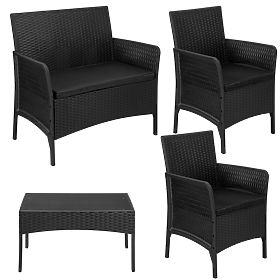 CAMELIA Black Garden Furniture Set with Black Cushions