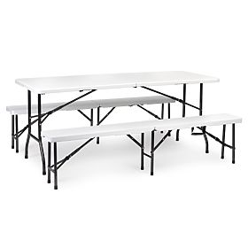 Catering Set Banquet Table 180 cm 2 Benches White ModernHome, MultiGarden