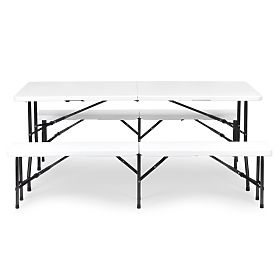 Catering Set Banquet Table 180 cm 2 Benches White ModernHome, MultiGarden