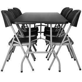 Catering Set FETA BLACK 180 cm + 6 BLACK Chairs