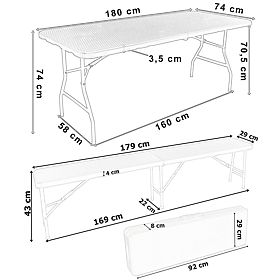 Catering Set Rattan Brown Table 180 cm + 2 Benches