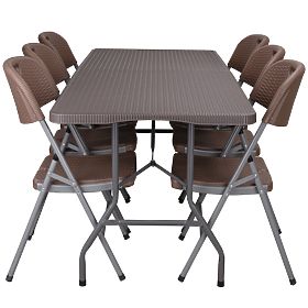 Catering Set RATTAN Table 180 cm + 6 Chairs