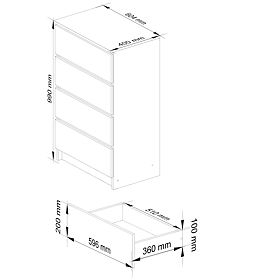 CHEST OF DRAWERS K 60 cm 4 DRAWERS WHITE