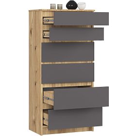 CHEST OF DRAWERS K60 6SZ CLP PK ARTISAN OAK / GRAY
