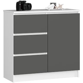 CHEST OF DRAWERS K80 JERRY 1D 3SZ PK WHITE / GRAPHITE GRAY