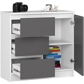 CHEST OF DRAWERS K80 JERRY 1D 3SZ PK WHITE / GRAPHITE GRAY