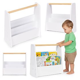 Children's Bookshelf Montessori Book Rack Organizer 2 Levels White ECOTOYS, EcoToys