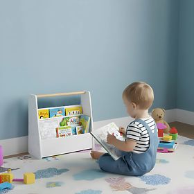 Children's Bookshelf Montessori Book Rack Organizer 2 Levels White ECOTOYS, EcoToys