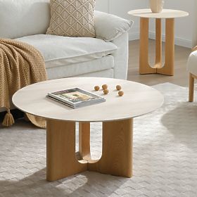 Coffee Table Klimt 90 cm, Round, Travertine/Oak