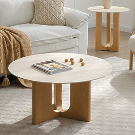 Coffee Table Klimt 90 cm, Round, Travertine/Oak