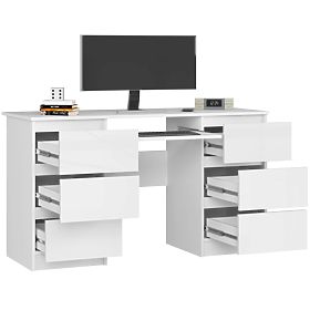 COMPUTER DESK A-11 135 cm 6 DRAWERS PK WHITE / WHITE GLOSS