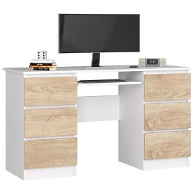 COMPUTER DESK A-11 135 cm 6 DRAWERS WHITE / SONOMA