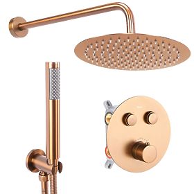 Concealed Shower Set with Thermostat LUNGO Brushed Copper + BOX, Rea
